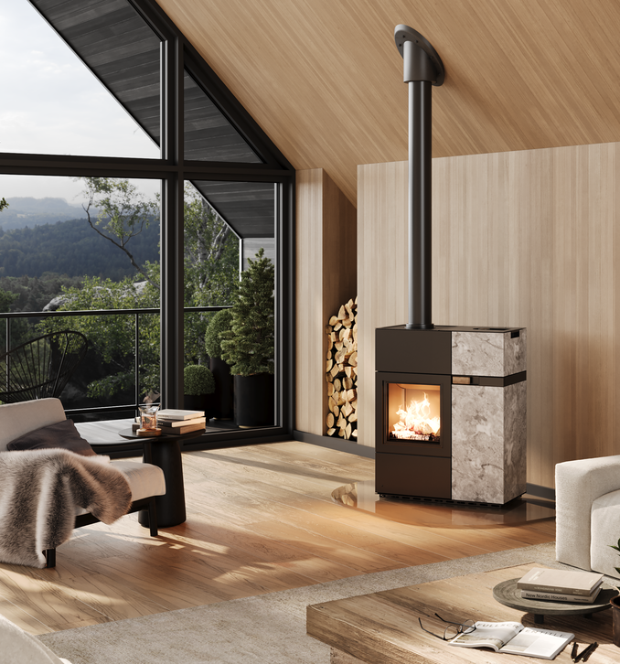 Poêle mixte au bois et granulés Austroflamm Quadra Duo chez Poêle & Ambiance sur Valence (Drôme Ardèche)