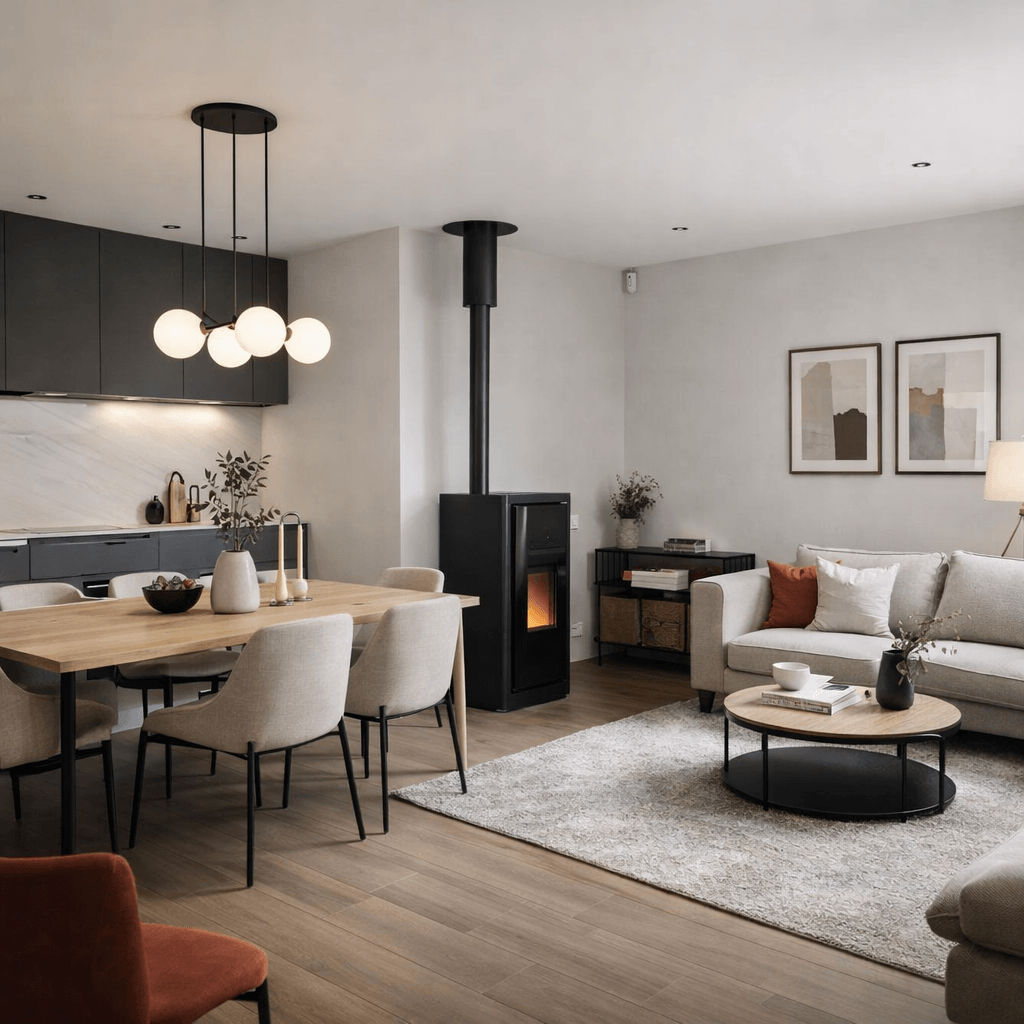 Installation d’un poêle à granulés Rika Primo noir à Bourg Lès Valence (Drôme)